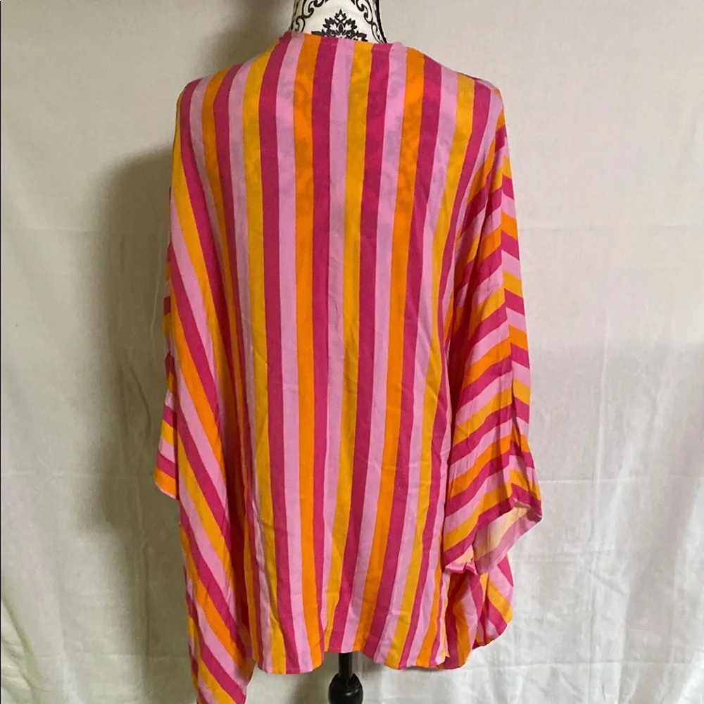 Vibrant Pink and Orange Striped Poncho Kimono - Picture 4 of 9